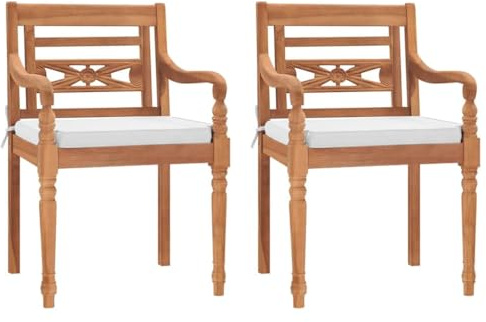 vidaXL 2x Teak Massiv Batavia Stuhl mit Polstern Gartenstuhl Essstuhl Holzstuhl Gartenstühle Stühle Teakstuhl Sessel Gartensessel Gartenmöbel Terrasse
