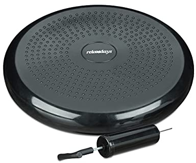 Relaxdays 9 x Balance Kissen, 140 kg Maximalgewicht, Balance Pad mit Luftpumpe, Ballsitzkissen mit Noppen, Fitness Kissen, schwarz