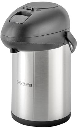 Royalford 5L Stainless Steel Airpot Insulated Vacuum Thermal Flask Jug | Pump Action Airpot Thermal Coffee Flask | Ideal for Hot & Cold Drinks Soup | Extra Strong for Catering Travel Commercial