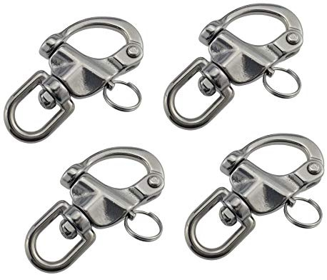 keehui 4PACKS3-1/2inches Swivel Eye Snap Shackle Quick Release Bail Rigging Sailing Boat Marine 316 Stainless Steel for Sailboat Spinnaker Halyard