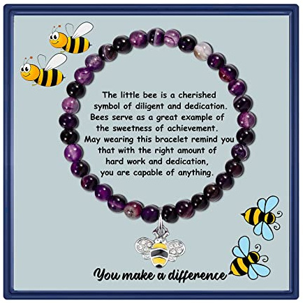 PARTNER Bees Spirit Animal Gift - Bee Charm Bracelet Jewelry Inspiration for Friend (Purple)