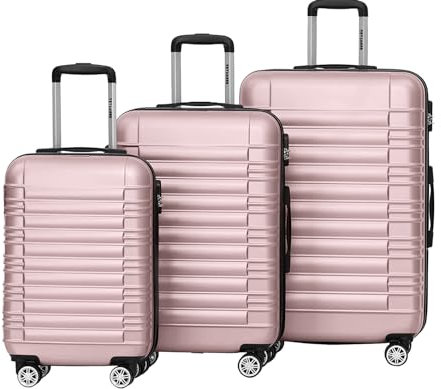 TRVLMORE Koffer & Trolleys - Koffer Set - Kofferset 3 Teilig Hartschale, Gepäck-Sets, Hartschalenkoffer Set, Reisekoffer Set, Koffer Set 3 Stück, Handgepäck Koffer 55x40x20cm, Luggage, Rosa