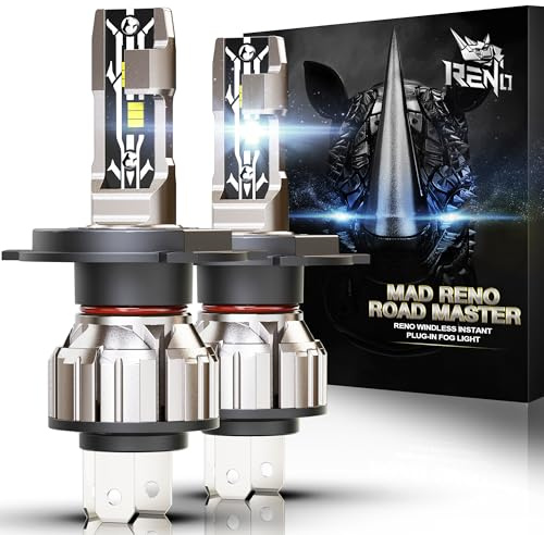 RENO H4 Bulb, H4 9003 Fog Bulbs 6500K White Fanless In Line HB2 9003 H4 Fog Lights 32000LM, Off-Road Use or Fog Plug N Play, Pack of 2
