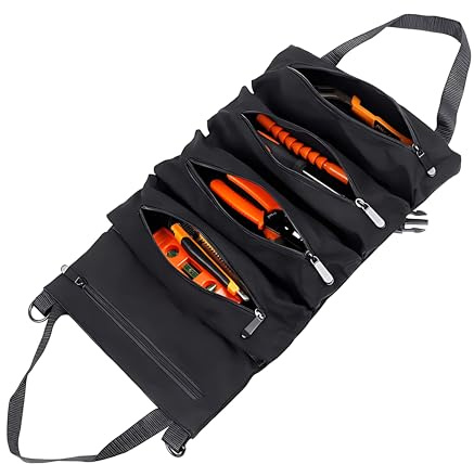 Copechilla Portable Werkzeugtasche mit loch und Karabinerhaken Werkzeugtasche rolltasche schwarz Werkzeugtaschen mit 5 unabhängigen Taschen Verdicktes Oxford-Gewebe Abriebfest und fest Für Motorräder