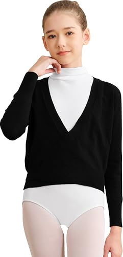 DANSHOW Magliette Avvolgenti da Balletto per Ragazze, Cardigan da Danza per Bambini, Maglione da Ballo Interno in Velluto, 7-8 Anni