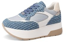 QUEEN HELENA Sneakers Platform Scarpe da Ginnastica Alte Casual Leggere Donna X32-34 (Blu, Sistema Taglie Calzature EU, Adulto, Donna, Numero, Media, 40)