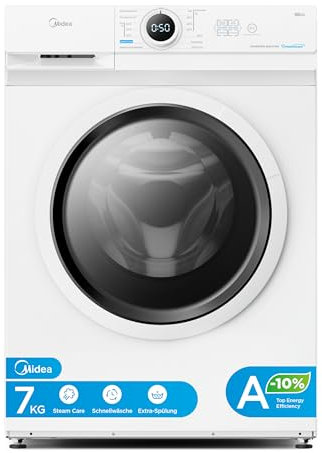Midea MF10EW70BA10 Waschmaschine / 7kg / 1400 U/Min/EEK A-10%/Inverter Quattro Motor/Dampffunktion/Grosse Trommel/Nachlegefunktion/Kindersicherung/AquaStop, Weiß
