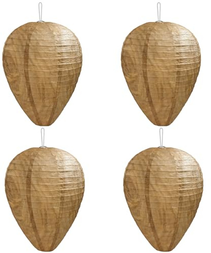 4 Packs Wasp Traps Killer Repellent,Waterproof Wasp Nest Decoy,Hanging Fake Wasp Nest Decoy Artificial Hornet Decoy Nest Hanging Wasp Deterrent for Home and Garden Outdoor