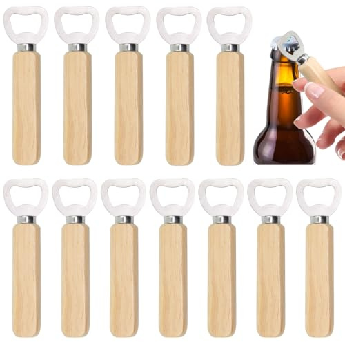 MISIQIMA 12 Stück Holzgriff Bier Flaschenöffner, Bottle Opener, Kapselheber, Tragbare Bierflaschenöffner, die für DIY Geschenke Verwendet Werden Können, Geeignet für Zuhause, Bar