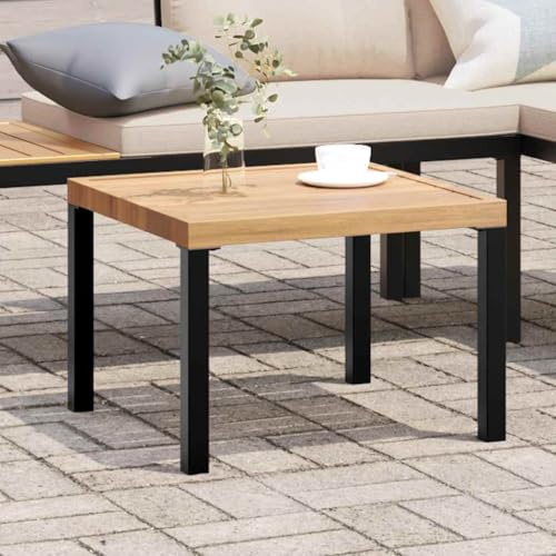 Garten-Couchtisch mit Pulverbeschichtetem Stahl, Modernes Design, Stabilität und Wetterfestigkeit, Loungetisch Outdoor, Beistelltisch Garten, Kleiner Couchtisch, Schwarz und Braun, 55 x 55 x 39.5 cm
