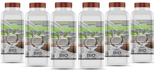 GiDeli Bioéthanol Lot de 6 bio-éthanol Parfum noix de coco 96,6 % éthanol pour intérieur et extérieur Sans fumée ni suie Fabriqué à partir de maïs et de betterave sucrière