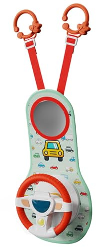 DAGLLGEW Rear Facing Car Seat Toys, 360° Rotation Baby Steering Wheel Toy with Mirror, Music, Lights and Driving Sounds, 12 Months+ Kids Steering Wheel for Car Backseat Baby Toy