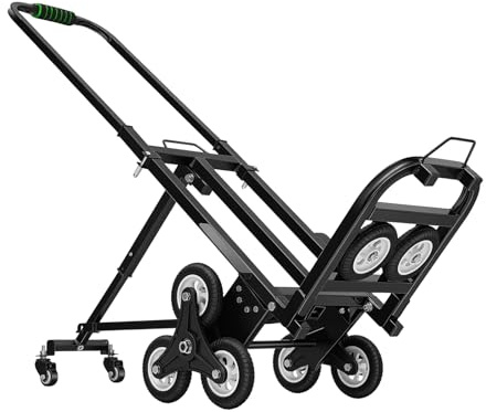 Trappvagn hopfällbar 150 kg lastkapacitet trappsäckskorg med 8 + 2 hjul, höjdjusterbart handtag 73–114 cm, stålram, för trappor, shopping, lager, flytt, trädgård