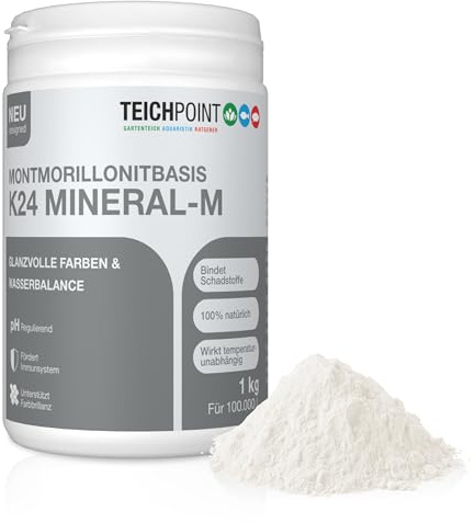 Teichpoint K24 Mineral-M 1 kg | Feines Montmorillonit Pulver bindet Schadstoffe und reduziert Trübungen im Garten und Koi Teich | Für ausgeglichenes Teichwasser | Reichweite 100.000 Liter