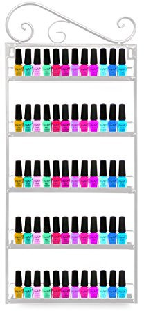 Dazone Étagère Murale pour Vernis à Ongles en Métal Fer Forgé avec 5 Niveaux Présentoir des Huiles Essentielles Cœur Contient 100 Vernis à Ongles pour Salle de Bain Chambre Magasin Blanc