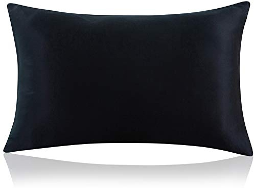 ZIMASILK 100% Pure Mulberry Silk Pillowcase for Hair and Skin Health,Soft and Smooth,Both Sides Premium Grade 6A Silk,600 Thread Count,with Hidden Zipper,1pc(Standard 20''x26'',Black)