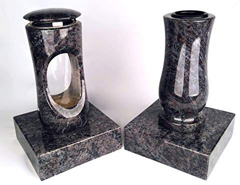 designgrab Design small Grablampe mit Vase und 2 Stück Sockel aus Granit Orion Blue/Vizac Blue