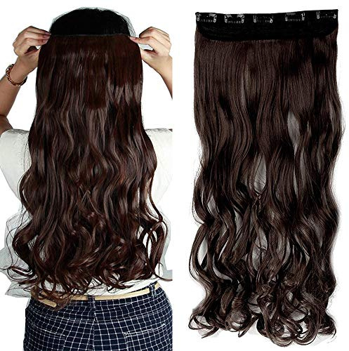 TESS Clip in Extensions Gewellt 43 cm, Mittelbraun Haarverlängerung 1 Teil 5 Clips Hair Extensions Clip in Synthetic Haarteil für Frauen
