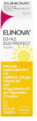 EUNOVA D3 + K2 DuoProtect 1000 I.E. Tropfen - Vitamin D & K Nahrungsergänzungsmittel für Immunsystem, Knochen & Muskeln, Vegetarisch, ohne Laktose & Gluten, 11,5 ml