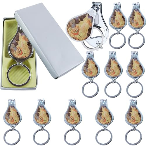 12 Pcs Guardian Angel Baptism Keychain with Nail Clipper and Opener Party Favors Bautizo Recuerdos/Gift for Guest/Christening Favors