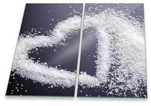 Herdabdeckplatte Abdeckung Ceranfeld Abdeckplatte Schneidebrett 2-Teilig 60x52 Herz Saltz Schwarz- Weiss Spritzschutz Glasplatte Ceranfeldabdeckung Herdschutz Sicherheitsglas Glasschneidebrett 2x30x52
