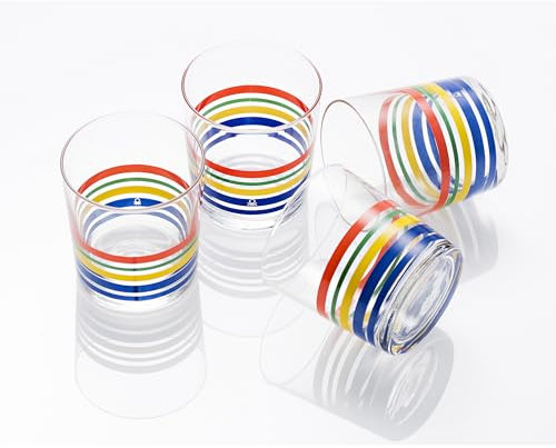 UNITED COLORS OF BENETTON. Set cristalería 4 Piezas de Vasos de Vidrio para Agua, Decorados, 33 cl, Cristal Rayas Finas