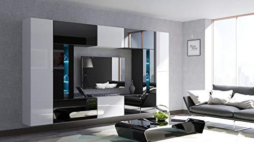 Furnitech Ensemble Meuble TV Mural Suspendu Salon – Meuble Salon Design Moderne avec colonnes- vitrines et rangements – Mobilier avec éclairage LED RVB - 16 Couleurs – (Julian AN67-19WB-HG2)