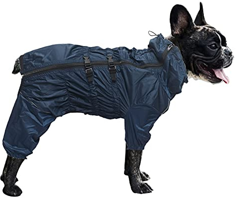 MOREZI Hunderegenmantel, hoher Kragen wasserdicht, Regenmantel-Set mit Reflexstreifen und Reißverschlüssen, für alle Hundetypen geeignet-Navy blau-S
