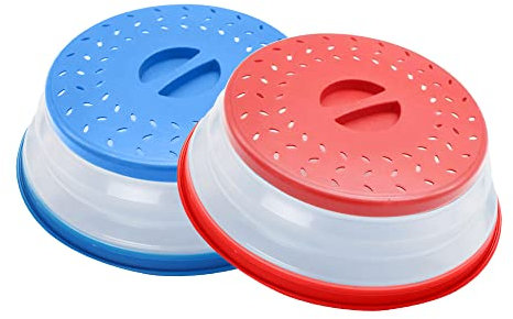 Microwellenabdeckhaube 2Pcs, Microwave Cover, Abdeckhaube Mikrowelle 28CM, Mikrowellenabdeckung Easy Grip Mikrowelle Platte Abdeckung mit Sieb Microwave Cover Lid Sink Bowl Drainer, BAP-frei