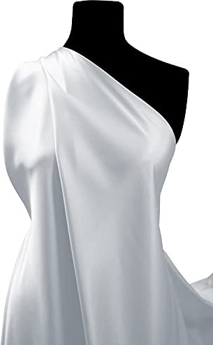 Plain Budget Satin Silky Fabric Lightweight Dress Material - Dress Fabric, Bridal Use, Costumes, Crafting, Draping, Decoration & Swagging l 60 - 150cm Wide | Sold by The Metre (White, 1 Metre)
