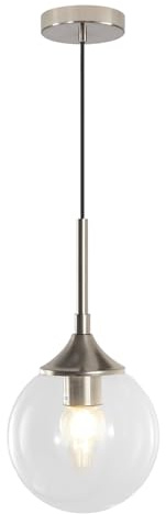 KCO Lámpara colgante moderna de níquel cepillado de 18 cm con forma de | Base E26, cable ajustable, compatible con techo inclinado, lámpara colgante individual de mediados de siglo para isla de