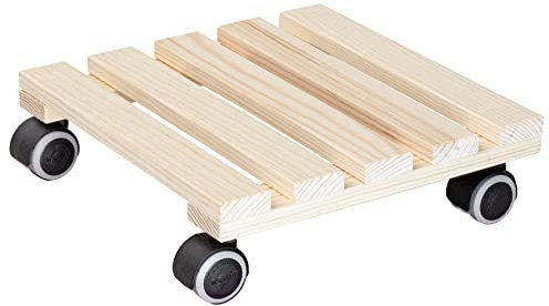 WAGNER Carrello per Piante PALETTI 29 x 29 x 8 cm I per Interni I Carrello per Fiori in Legno de conifere Certificato FSC® I Portavaso in Legno massello Naturale con Ruote I Portata 100 kg - 20043701