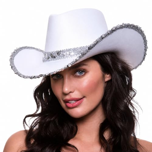Wicked Costumes Texanischer Cowboy-Hut für Erwachsene, Kostüm- und Partyzubehör, Weiß, Pailletten
