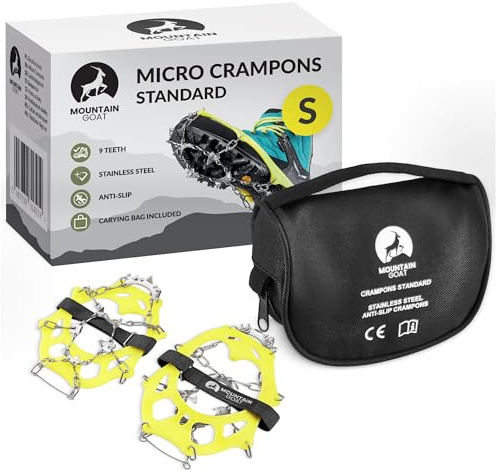 Mountain Goat Steigeisen für Bergschuhe, Spikes für Wanderschuhe mit 9 Edelstahl-Zähne, Crampons Standard, Grödel für Männer, Frauen, Schuhspikes, Outdoor-Aktivität, Wandern, Trekking