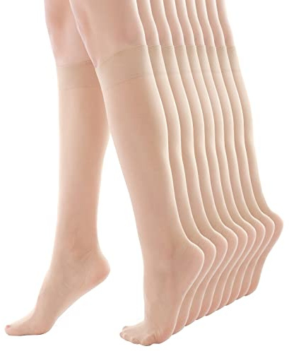 ZIHUA 20 Denier Nylon Silke Förstärkt Toe Knästrumpor för Kvinnor, Beige, one size