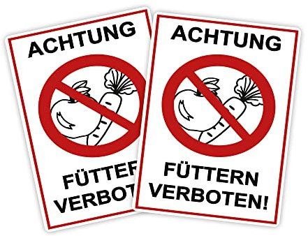 STROBO 2 Stück XXL Achtung füttern verboten! Hinweisschild | Stabile 5mm Hartschaumplatte als 40x30cm Schild mit UV-Schutz für den Außenbereich