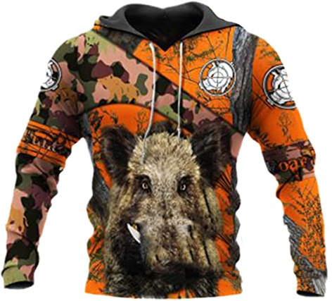 Zouyeeph - Giacca da Caccia al Cinghiale con Stampa 3D Camouflage Arancione, Unisex, Stile Harajuku, Casual, Maglione con Cappuccio, Pullover, XL