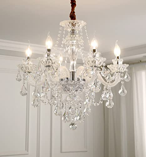 Durahonn Crystal Chandelier 6 Lights Clear K9 Crystal Luxury Interior Decoration Ceiling Light E12 Bulbs Crystal Pendant Lighting Fixture for Dining Room, Living Room, Bedroom (6 Lights)