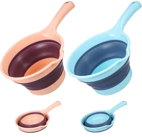 DOITOOL Folding Water Scoop with Long Handle Ergonomic Design Kitchen Ladle for Washing Vegetables Fruits and Watering Plants 10.6 Inch