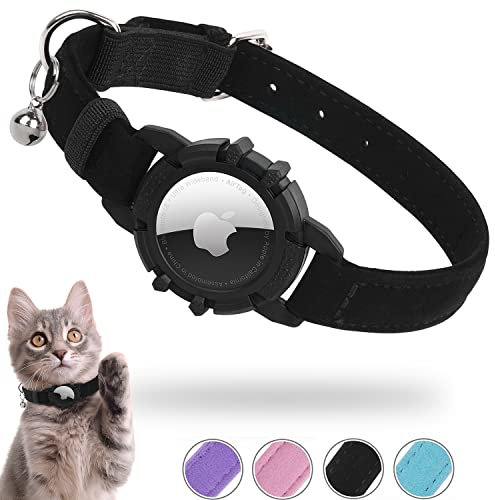 Airtag Katzenhalsband, Integriertes Apple Air Tag Katzen Halsbänder, Weiches GPS mit Airtag Halterung und Glocke Leichtes Tracker Halsband, Mädchen/Jungen Katze (Schwarz)