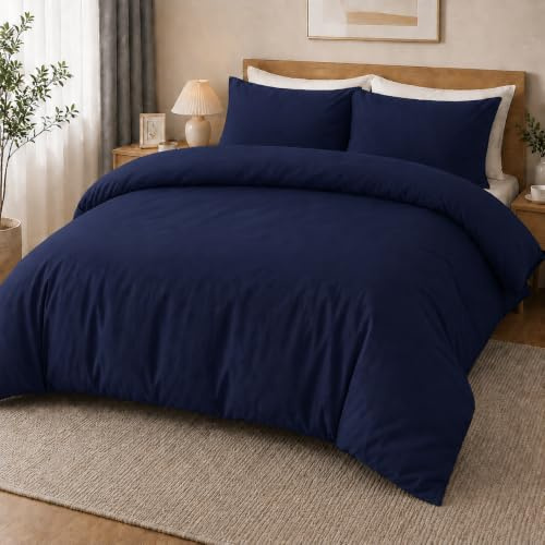 MOONLIGHT20015 King Size Duvet Cover Sets Breathable Navy Bedding Set | Brushed Microfibre Quilt Cover with 2 Pillow Cases, Premium Solid Soft Bed Set Machine Washable – Ideal for Homes and Hotels