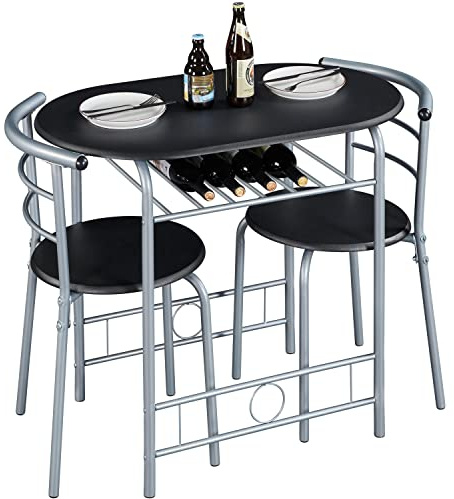 Yaheetech 3 Piece Dining Room Set, Dining Table and Chairs Set of 2 Black