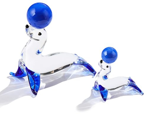 Glas-Paar Seelöwen-Figuren, Mutter und Baby, schöne Tiere, Geschenke für Frauen, handgefertigte Heimdekoration, Ornamente für Wohnzimmer, Briefbeschwerer, Geburtstagsgeschenke für Kinder