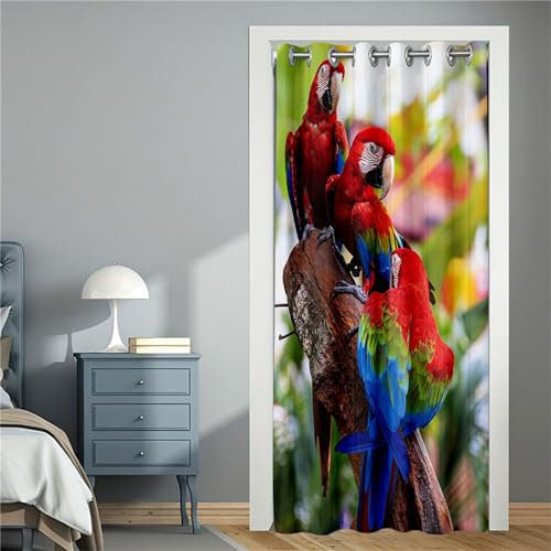 Odot Blackout Door Curtains with Eyelet, Parrot Pattern Single Thermal Door Curtain Hallway Door Curtain Porch Curtains Sliding Door Curtains for Bedroom (80x180cm,Red Parrot A)