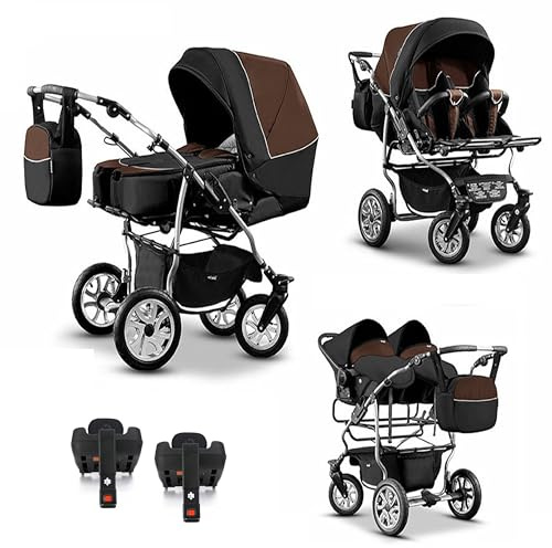 Zwillingskinderwagen 5 in 1 City Twin inkl. Autositze - 16 Teile - in 19 Farben