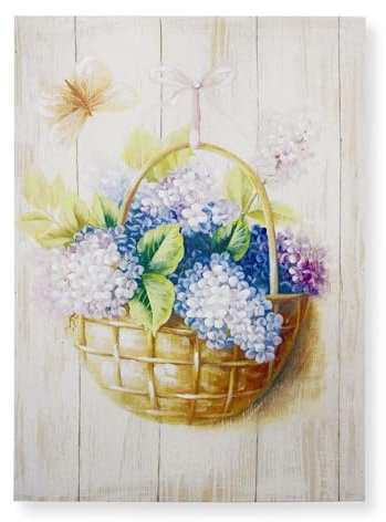 Nada Home Deko-Holzbild Shabby Chic Wolken aus Stoff Blumenkorb 6717