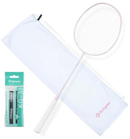 KUMPOO Badmintonschläger Professionell, Kohlefaser, 4U (80g-84g), G5 Grip, 675mm, Rosa, mit 1 Ersatz-Griffband, 1 Schlägertasche, für Outdoor-Trainingsspiele