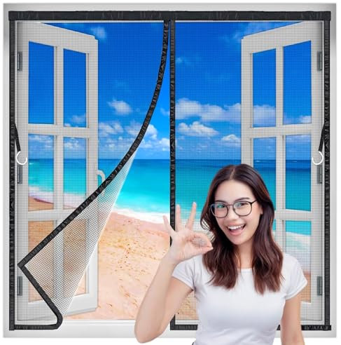 Fliegengitter Fenster 180x70 cm, Insektenschutz Fliegenschutzgitter Magnet Vorhang Fliegenvorhang Moskitonetz HäNde Frei Insektenschutz Fenstervorhang Schwarz Neuste-Version