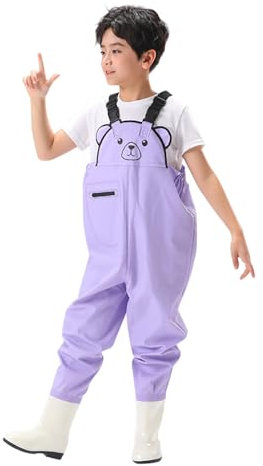 Wathose Kinder Wasserdicht mit Stiefel Kinderwathose Matschhose Jungen Anglerhose mit Stiefel Mädchen Regenhose mit Stiefeln Junior Hosenträger Matschhose Regenstiefel rutschfeste Sohle Gummistiefel