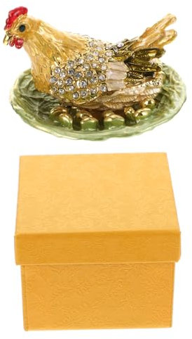 BESTYASH Green Alloy Hen Jewelry Box Decorative Desktop Jewelry Storage Holder Practical Ring and Ear Studs Container for Home Ornament
